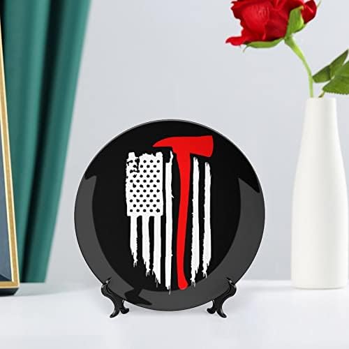Placa decorativa de bombeiro de bandeira americana com stand osso china placa em casa para casa de estar em casa cozinha