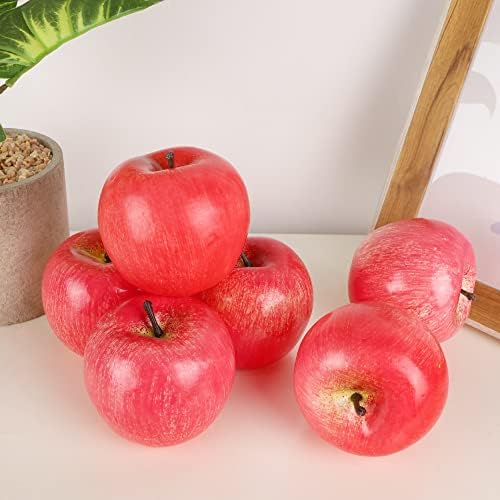 Cllayees Fake Fruit Apples Artificial, conjunto de 6 maçãs falsas de frutas decorativas Fruitas realistas Decorações de maçã para cozinha, Fruits falsos realistas Adeços de festa decoração de casa decoração
