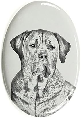 Tosa inu, lápide oval de azulejo de cerâmica com uma imagem de um cachorro