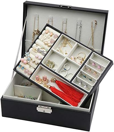 Homeanda Black PU PU Leather Jewelry Exibir caixa de colar de caixa de colar Caixa de anel de caixa Organizador para