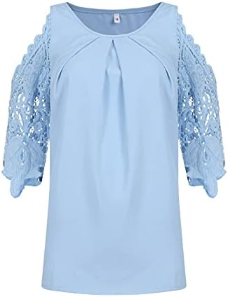 Zefotim Blouses elegantes para mulheres, moda de cor sólida túna de túnica elegante renda de renda hola