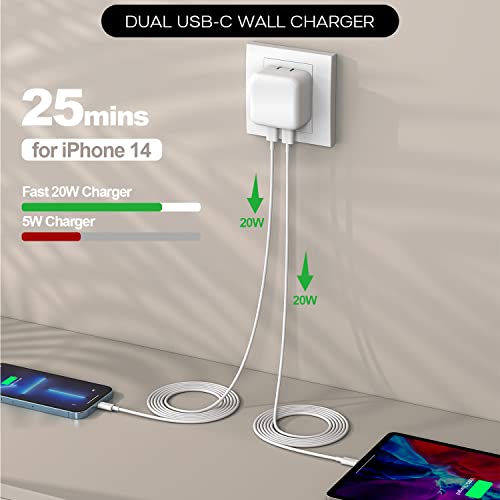 Carregamento rápido do iPhone, carregador de parede USB 4 40W [Certificado MFI] 2Pack Super Quick Double Port Apple Charger com cabo