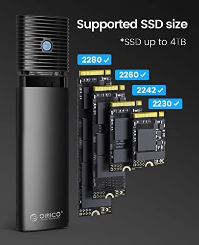 Orico M.2 NVME SATA SSD Adaptador sem ferramentas, USB C 3.2 Gen 2 10 Gbps NVME, 5 Gbps NGFF SATA PCIE M-key 2230/2242/2260/2280, alumínio M2 Reader