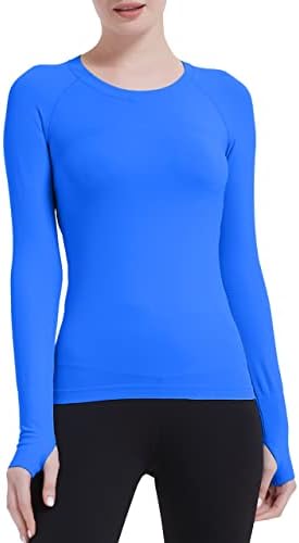 Camisas de treino Mathcat para mulheres, camisa atlética de manga longa Mulheres de treino sem costura para mulheres, camisa de compressão de ioga