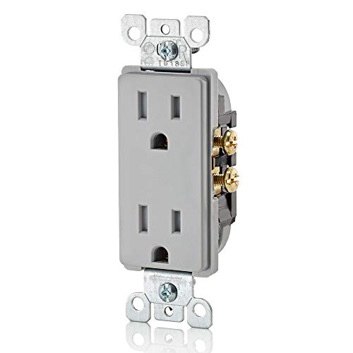 Leviton T5325-GY 15 amp 125 volts, resistente a adulteração, receptáculo decora duplex, lâmina reta, aterramento, cinza