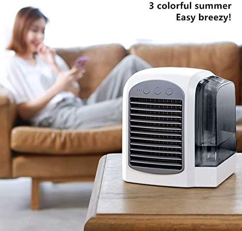 Raxinbang Air Conditioner Personal Air Cooler, Mini Air Conditioner, Coolers USB, com tanque de água, ventilador de mesa de LED portátil, 3 velocidade do ventilador, ventilador de mesa ultra-quieto para escritório em casa, Co.