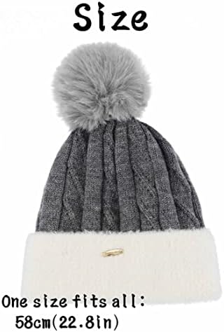 Pom Pom Beanie Grey lã de lã de inverno chapéu de chapéu de esqui macio para mulheres