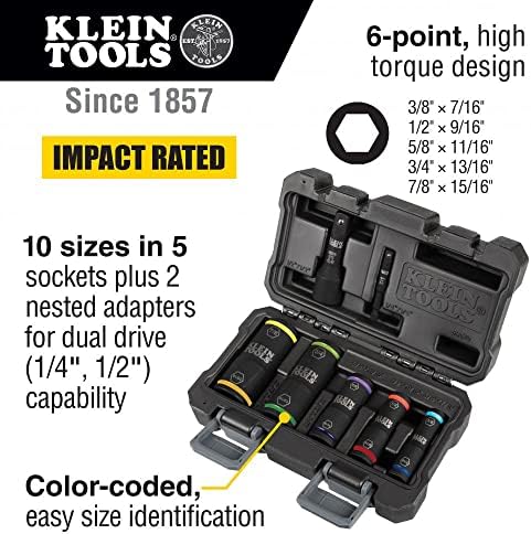Klein Tools 66070 Conjunto de soquetes de impacto, soquete do driver de impacto, cinco soquetes e 935Dag Nível eletrônico digital