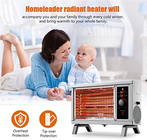 Aquecedor radiante portátil do HomeLeader ETL, aquecedor de espaço interno de 1250W/1500W, aquecimento rápido com termostato ajustável,