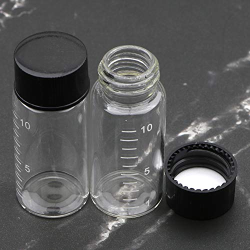 Kesell 50pcs frascos de vidro transparente com tampas de parafuso preto, garrafas de frascos vazios de 10 ml para o laboratório