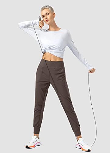 Soothfeel Feminino Joggers com bolsos com zíper de alta cintura atlética Treino atlético Pontas de ioga corredores para