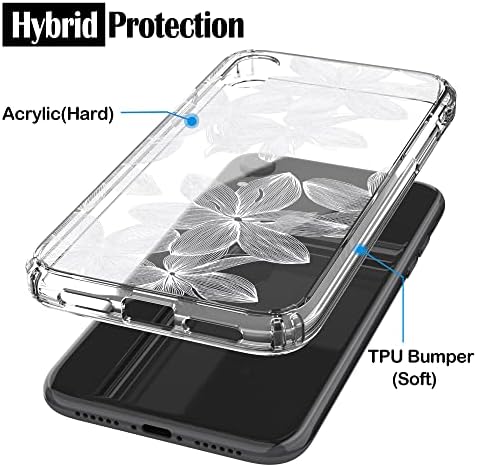 Caso do iPhone XR, série de choques anti -ranzagem de scratch Clear Hard PC+ TPU Caso de proteção de proteção para iPhone XR - Flor branca
