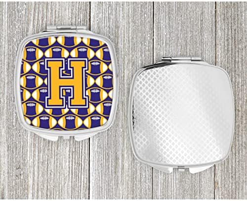 Tesouros de Caroline CJ1064-HSCM HSCM H Futebol Purple e Gold Compact Mirror, espelho de maquiagem de viagem decorativa para mulheres