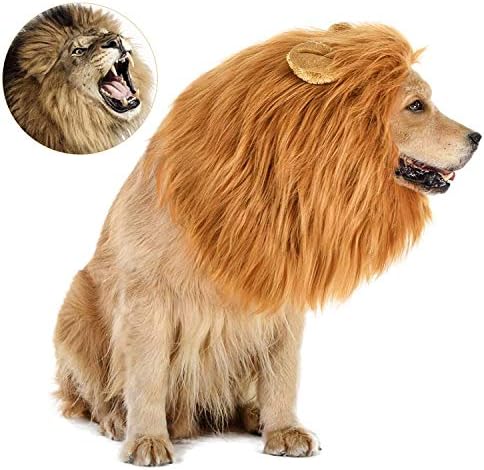 Traje de cachorro, trajes de cachorro de Halloween crina de leão para cães grandes médios, fantasias realistas de peruca de leão para