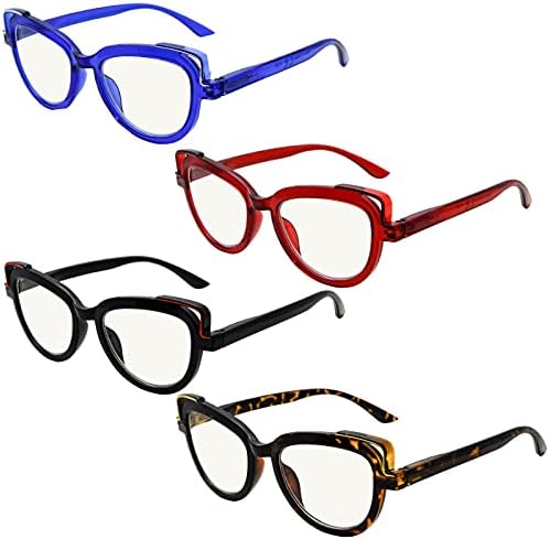 Olhos para o olho 4-Pack Multifocal Reading Glasses Light Bloqueando o olho de gato Multifocus Readers Women 2.0