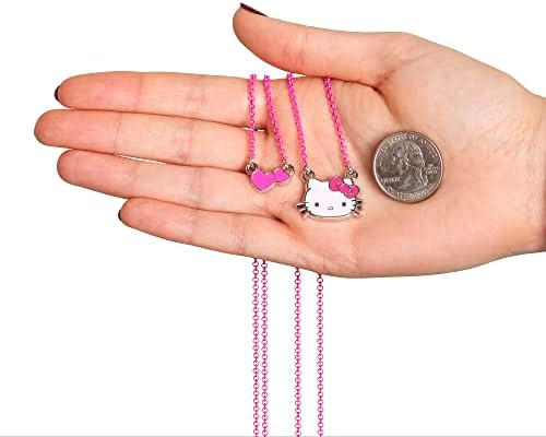 Sally Rose Hello Kitty Pink esmalte o colar duplo - Hello Kitty colar com corações pingente e hello kitty pingente- hello gitty