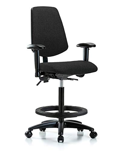 Labtech Seating LT41738 Tecido Alta Cadeira de Banco Média Base de Nylon, braços, anel de pé preto, rodízios, preto