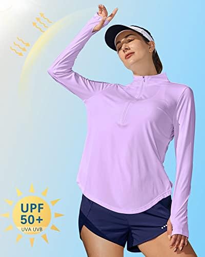 G4Free Womens UPF 50+ Camisas de caminhada de proteção solar rápida Treina de luvas longa de manga comprida Tops de golfe