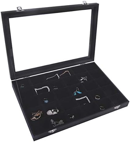 Autoark Velvet Clear Lid 30 Grid Jewelry Box Exibia Organizer, preto, AJ-086