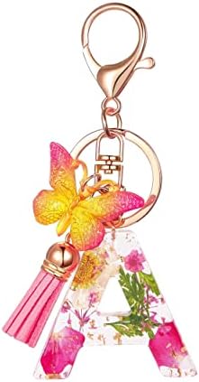 Suweibuke Correntes -chave fofas para mulheres meninas, chaveiros iniciais de cartas com borboleta de borla, charme para bolsas de
