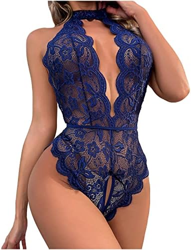 Lingerie sexy para mulheres Deep V See através do Teddy Babydoll Floral Lace Backless Mini Bodysuit Ruis
