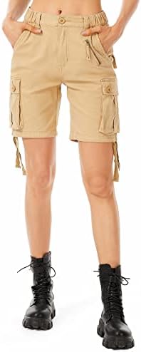 Raroauf feminino algodão feminino casual multi-bockets relaxe ajuste shorts de carga bermuda