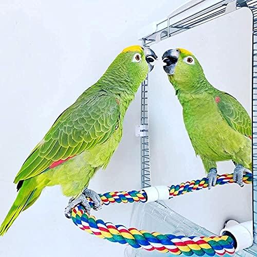 Espelho de pássaro em aço inoxidável de 9 polegadas com poleiro de corda, acessórios para brinquedos de pássaros para