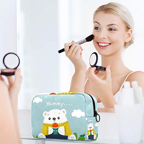 Bolsa de viagem cosmética de padrões de urso de leite Bolsa de beleza de maquiagem reutilizável de grande capacidade