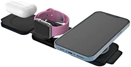3 em 1 carregador sem fio - suporte de carregador magnético com luzes LED - almofada de carregamento sem fio dobrável e portátil com cabo USB C para viagem - estação de carregamento sem fio para iPhone, AirPods & Iwatch