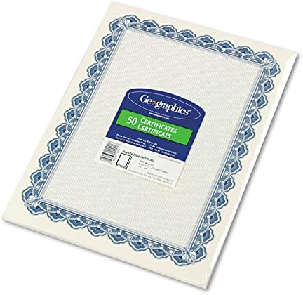 Geographics 22901 Certificados de papel de pergaminho, 8-1/2 x 11, borda de realeza azul, 50/pacote