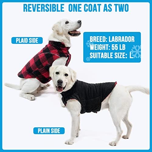Casaco de inverno do cão Pawchie, jaqueta quente para cães - lã polar de dupla face cão frio cão de cão reflexivo para cão grande médio