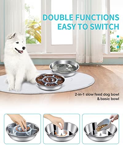 Grande lenta tigela de cachorro e tigela de água desmontável 2pack - asewotos tigelas de alimentação lenta, tigelas de comida de cachorro