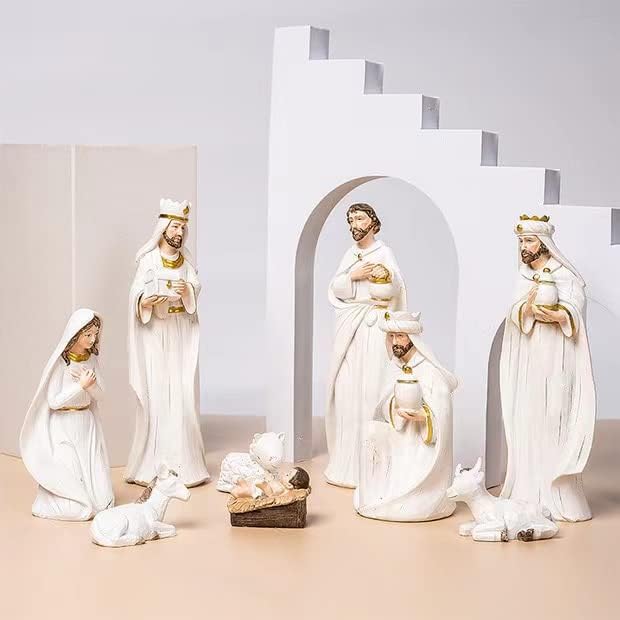 Conjuntos de natividade da Xflyxin para o conjunto interno de Natal, conjunto de 9 peças, figuras de natividade pintadas à mão, decoração