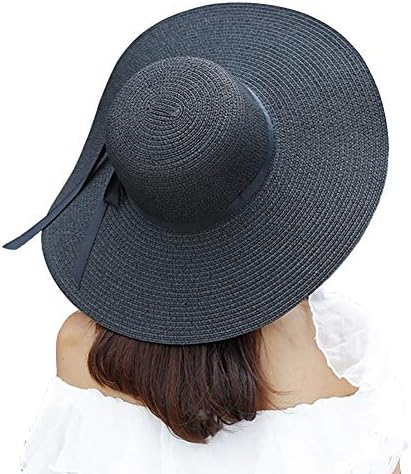 Chapéu de palha de proteção solar ampla da mulher, chapéu flexível de disquete, boné de praia de proteção UV de verão