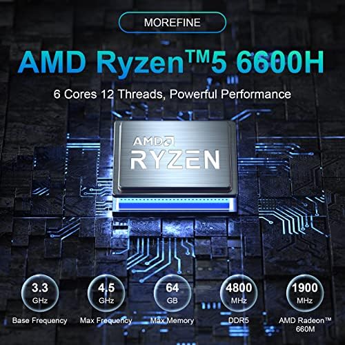 MoreFine M600 Mini PC Windows 11 Pro, AMD Ryzen 5 6600H, 16 GB DDR5 RAM 500 GB PCIE 4.0 Mini SSD Mini, PC para jogos
