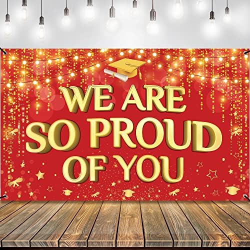 Katchon, estamos tão orgulhosos de você banner - 72x44 polegadas, banner de graduação vermelha 2023 | Decorações de graduação vermelha classe de 2023 decorações | Parabéns Banner Red e Gold Graduation Decorações 2023