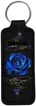 Yuuxorilu Lip Balm Sleve Blue Rose Print Mini Bolsa Viagem Travel Cosmética Bolsa de clipe-on Sleeve Chapch Pouch com anel para viagens