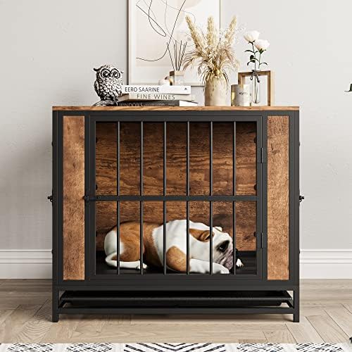 Móveis para Crate Dog, Metal and Wooden Dog Crate, canis de cachorro com 3 portas para a mesa final de Crate para cães médios/pequenos,