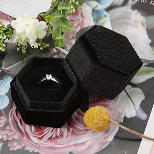 Caixa de anel de jóias de veludo, caixa de gabinete de anel hexágono de slot único para a cerimônia de casamento de noivado da