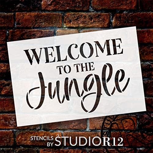 Bem -vindo ao estêncil do capacho da selva por Studior12 | Capacho de bricolage | Artesanato e tinta Funny Word Art