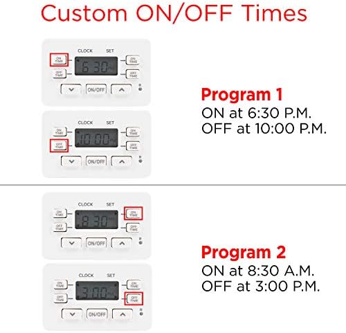 Ultrapro Indoor Plug-In Dual-Outlet Timer, 2 Configurações personalizadas de ativação/off, backup de bateria embutido, 2 tomadas polarizadas controladas simultaneamente, ciclo de 24 horas, lâmpadas, luzes sazonais, 57307