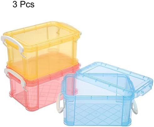 Recipiente de armazenamento Patikil com tampa 180x120x95mm amarelo rosa azul, 3 pacote caixa de retângulo de plástico para contas