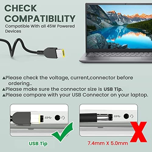 45W USB 20V 2.25A Charger Laptop for Lenovo ThinkPad X240 X260 W540 G50-30 G50-70 G505 Z50-70 IdeaPad Yoga 11S T470 T440S T470S