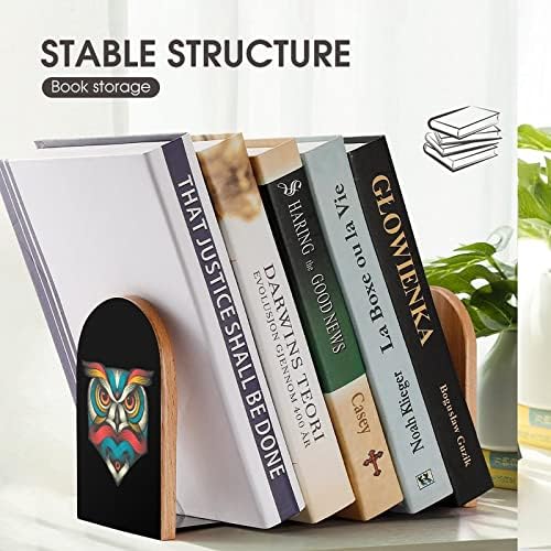 Psychedelic Owl Princied Wooden BookEnd para Livros de Livros Pesados ​​de Prateleira Decoração para Livros para Livro para o