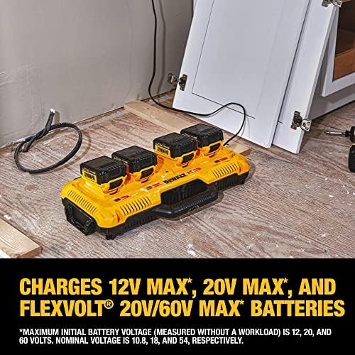 Carregador de bateria Max de 20V de Dewalt, 4 portas, cobrança simultânea por baterias de 12V e 20V Max