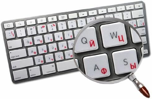 4Keyboard Apple Russian Cirillic Stickers para teclado com letras vermelhas em fundo transparente para desktop, laptop