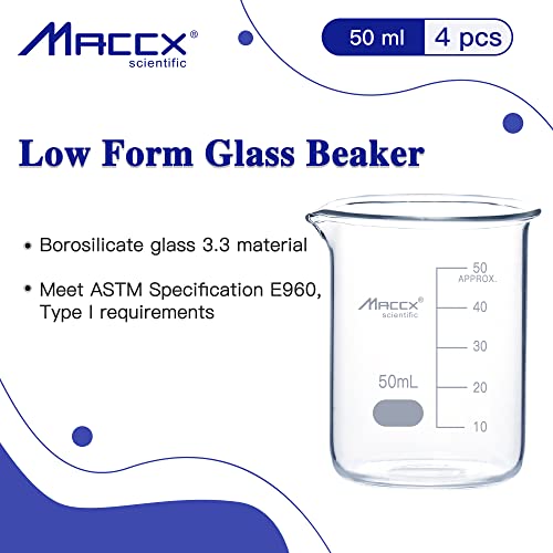 MacCx 1,7oz de copo de vidro resistente, 3,3 Borossilicate Griffin Baixo forma com graduação impressa, pacote de 4, BKL050-004