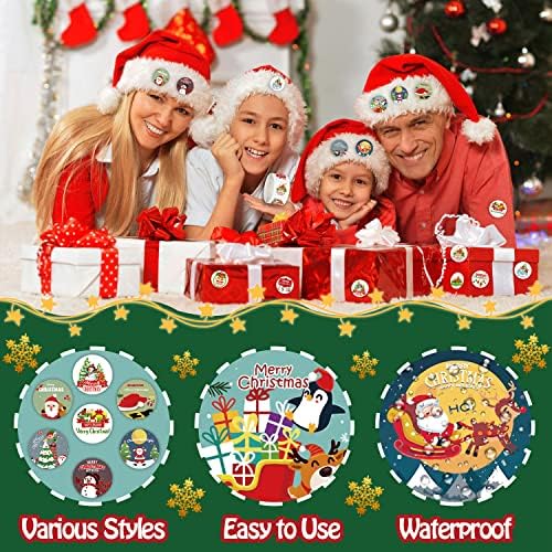 LEESGEL Auto-adesivo Tags de natal Rolls, 1000pcs de rótulos de presente de natal para decoração de Natal, 2 roll 16 estilos adesivos