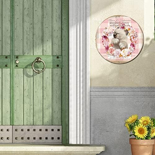Nome da família francesa Endereço residencial Rosas florais grinaldas e gato de gato de estimação redonda de metal lata placa placa