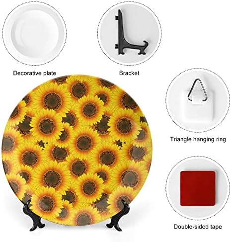 Placas decorativas de china de osso de girassol amarelo com ornamentos pendurados para ornamentos para pendurar pratos de jantar